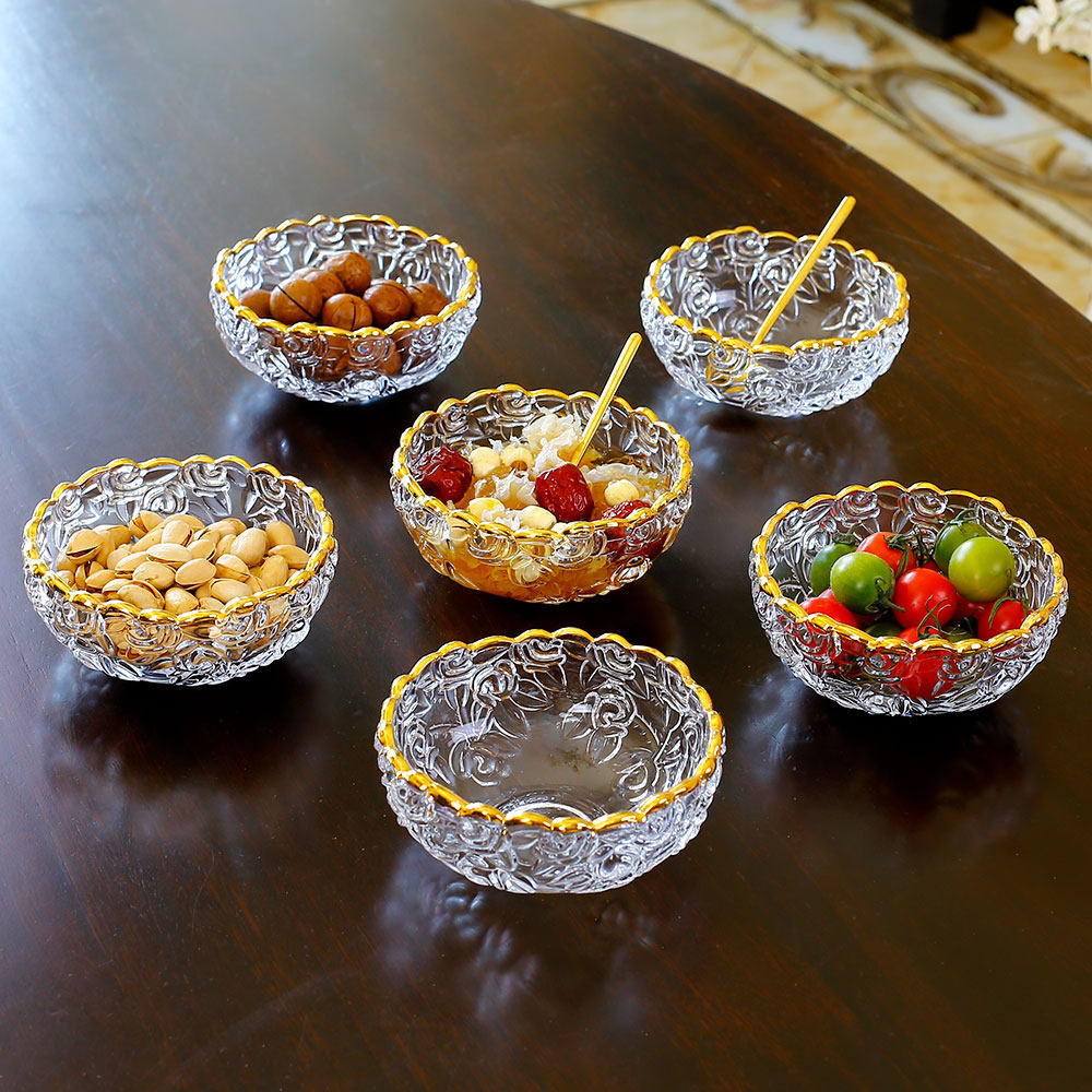 高级感金边玫瑰玻璃小果碗糖水甜品碗美容院精致燕窝碗零食干果盘