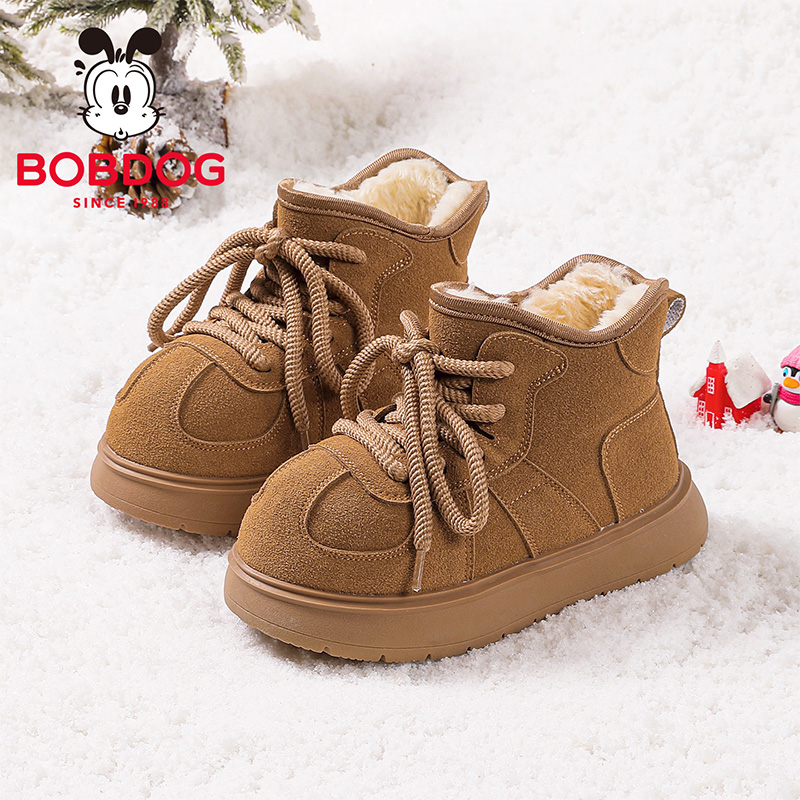 巴布豆真皮儿童雪地靴