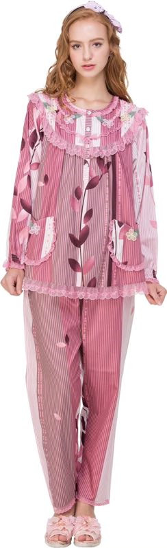 欣琦丝秋季家居服女士棉长袖大花甜美睡衣女套装可外穿21831