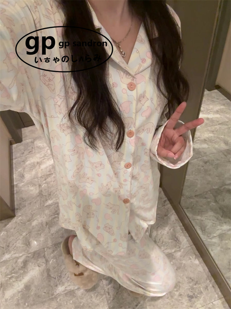 日本gp卡通长袖睡衣女纯棉学生
