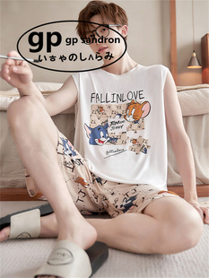 日本小众gp莫代尔男士睡衣女夏季凉感背心卡通可外穿家居服青少年