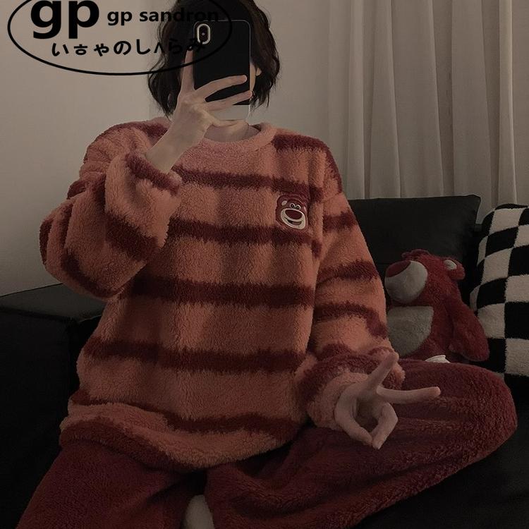 日本GP草莓熊珊瑚绒睡衣女加厚