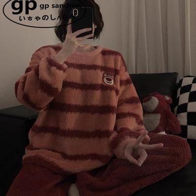 日本GP草莓熊珊瑚绒睡衣女加厚