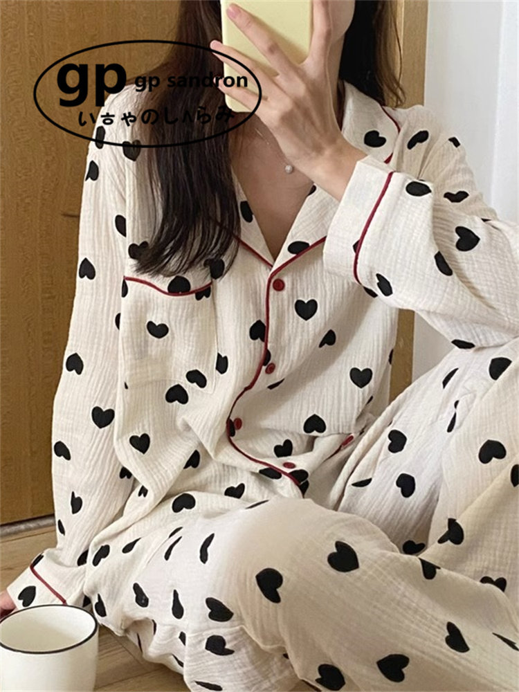 日本gp爱心睡衣女春秋大码家居服