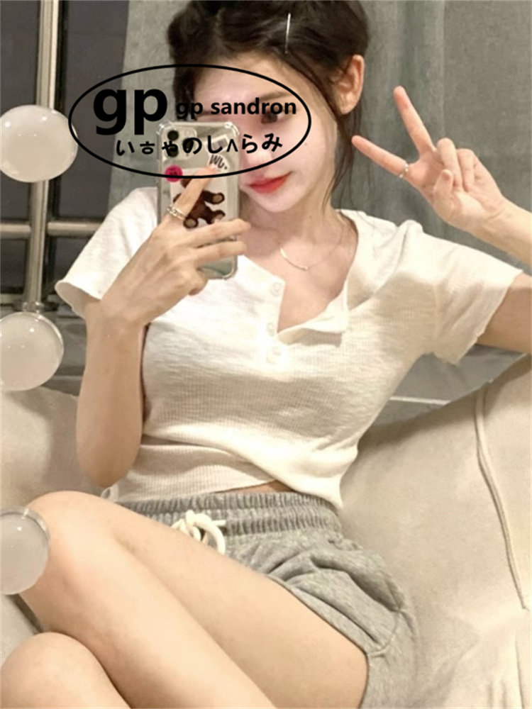 日本gp睡衣女白色T恤运动家居服