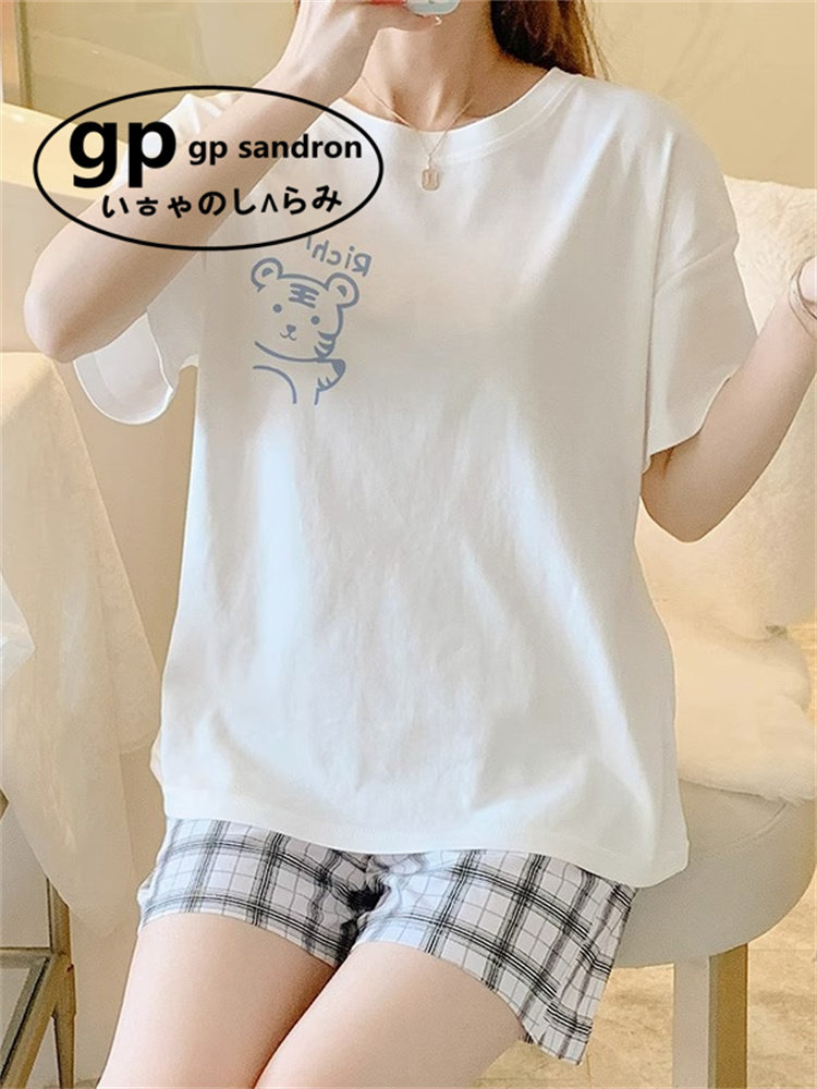日本小众gp可爱卡通睡衣女夏季薄款纯棉短袖短裤格子老虎家居服套,女士内衣/男士内衣/家居服,睡衣/家居服套装,淘宝优惠券,粉丝福利购,淘宝优惠卷