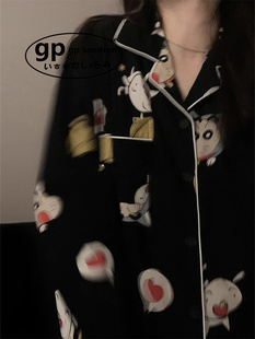 日本小众GP睡衣男女春秋季可爱蜡笔小新日系长袖两件套情侣家居服