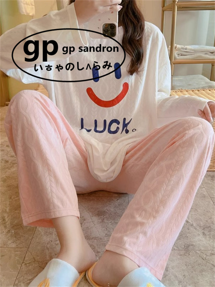 日本gp笑脸睡衣女纯棉大码长袖