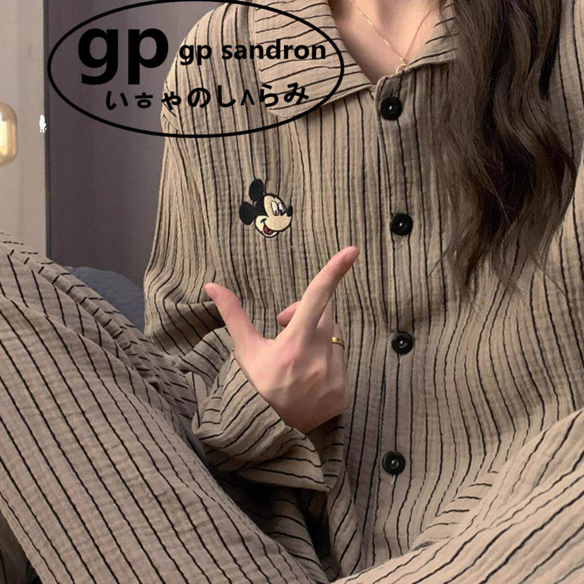 日本gp睡衣女棉纱条纹卡通家居服