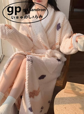 日本gp睡袍长款加绒加厚浴袍女