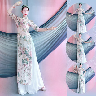 古典舞印花旗袍舞蹈飘逸身韵纱衣中国风现代舞练功演出服儿童套装