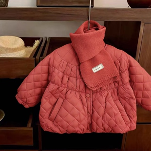 【送围巾】女宝宝加绒棉服2025冬季新款公主加厚外套女童保暖棉袄