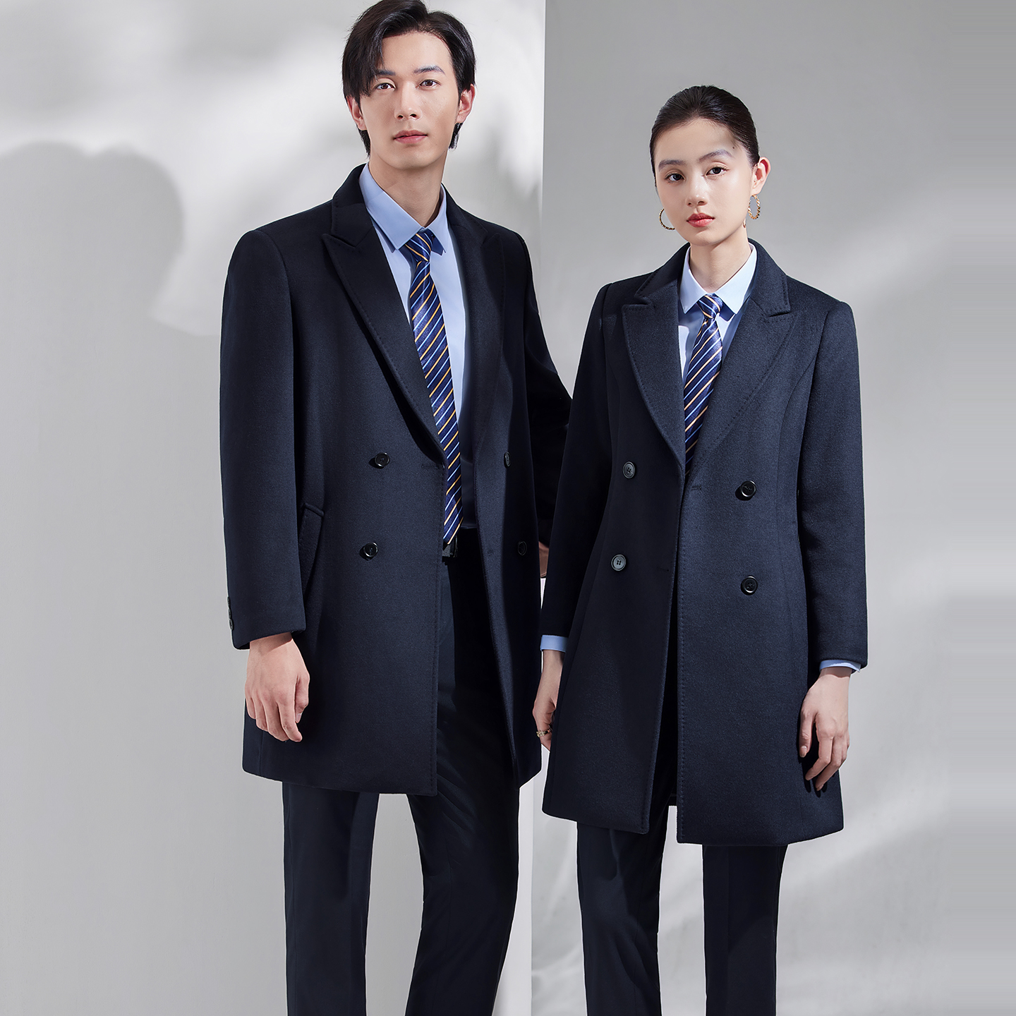 藏青职业羊毛呢子外套男女冬季中长款加厚大衣4S店银行酒店工作服