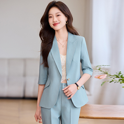 高端西装套装女2025夏季薄款西服