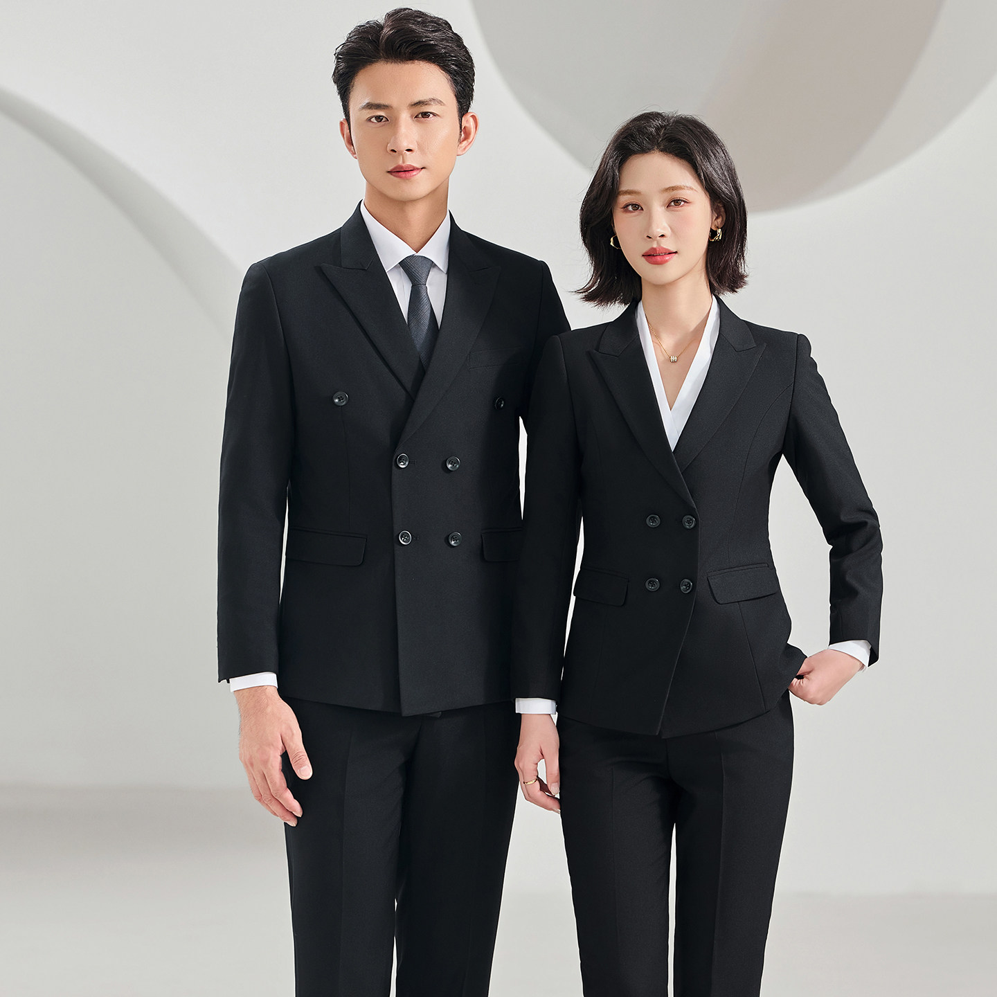 西装套装男商务正装职业装银行教师工作服男女同款双排扣西服外套