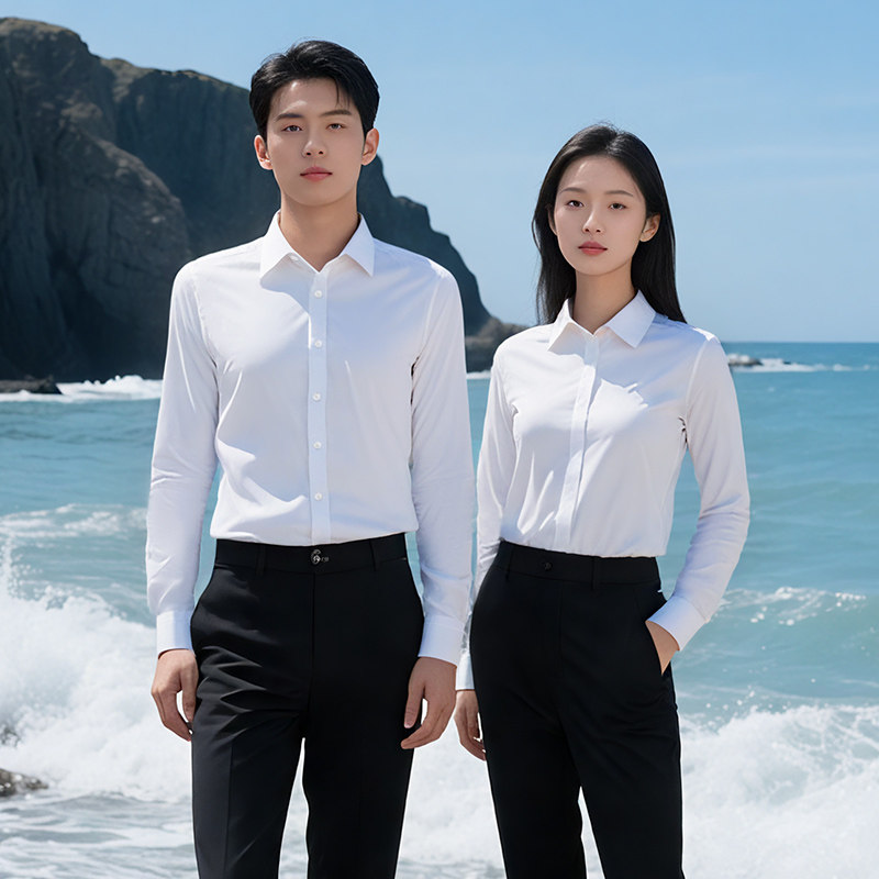 衬衫定制logo高端免烫工作服长袖男女款职业装商务纯棉白衬衣工装