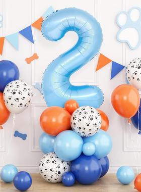 ins风蓝色数字立柱气球儿童宝宝男孩生日派对场景布置装饰用品