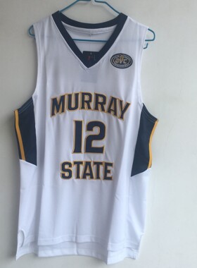 NCAA默里州立大学贾-莫兰特12号蓝色白色黄色刺绣 刺绣篮球训练服
