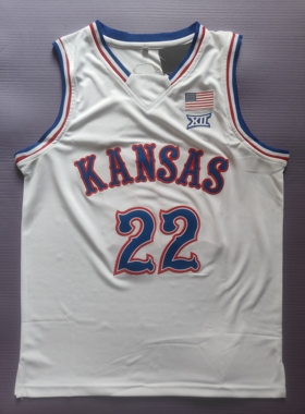 NCAA堪萨斯大学22号达林.皮特森白色 蓝色新秀背心刺绣运动风球衣