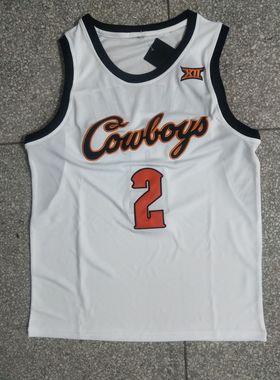 NCAA俄克拉荷马州立大学2号坎宁安白色黑色 刺绣速干运动健身球衣