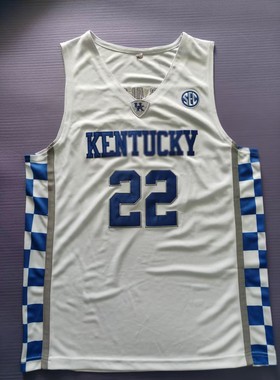 美式NCAA肯德基大学22号亚历山大白色 蓝色 刺绣背心运动健身球衣