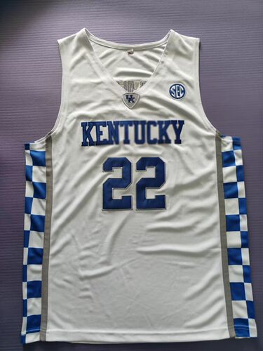 美式NCAA肯德基大学22号亚历山大白色 蓝色 刺绣背心运动健身球衣