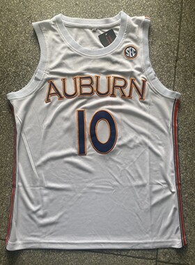 NCAA奥本大学10号贾巴里-史密斯 白色 刺绣 篮球运动健身球衣