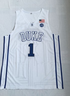 NCAA锡安·威廉姆森1号白色蓝色黑色刺绣运动健身球衣