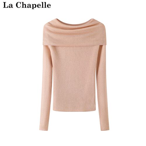 拉夏贝尔/La Chapelle秋季新款一字肩修身长袖气质优雅显瘦女上衣