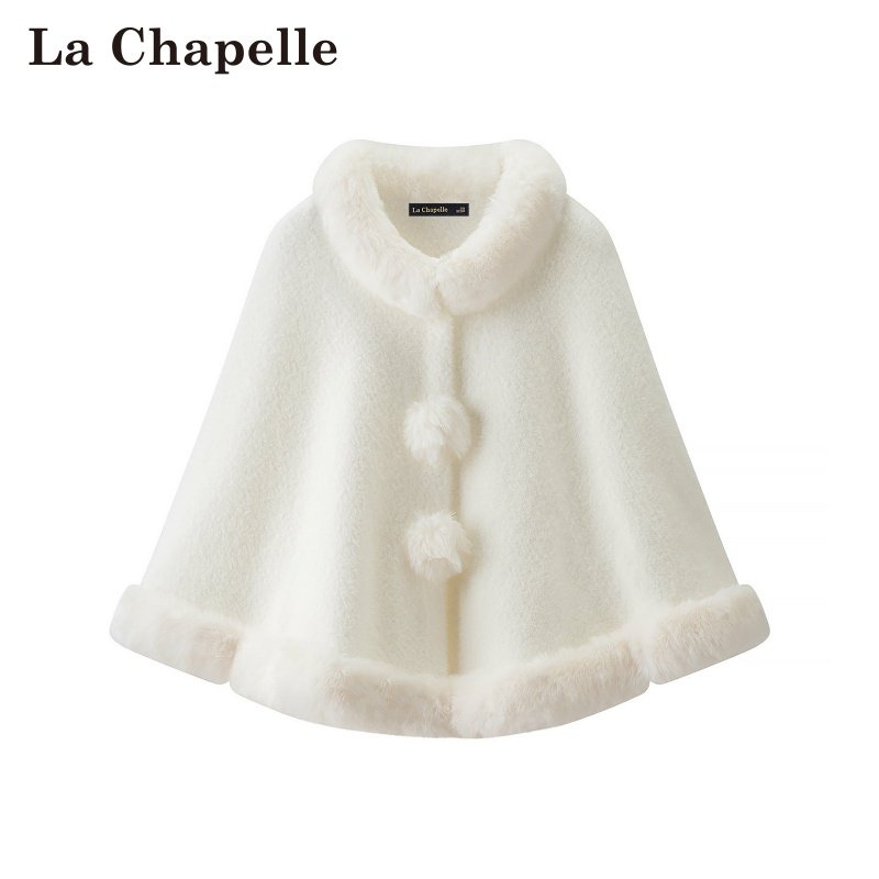 拉夏贝尔/La Chapelle秋冬新款国风毛领斗篷式外搭高级感外套披肩