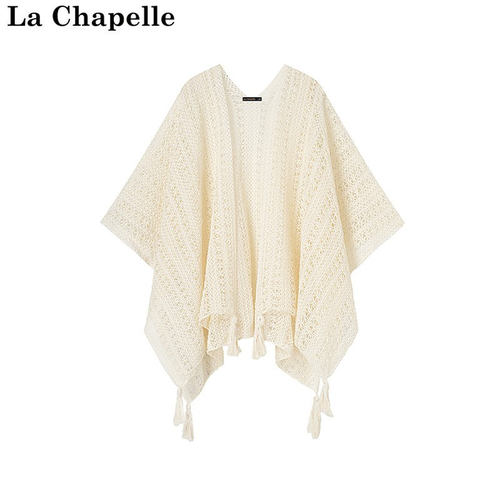 拉夏贝尔/La Chapelle夏季新中式纯色流苏宽松休闲外搭气质披肩女
