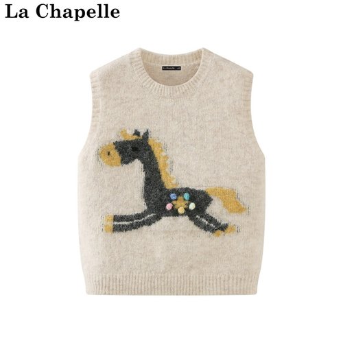 拉夏贝尔/La Chapelle春季新款圆领通勤风立体小马无袖针织背心女