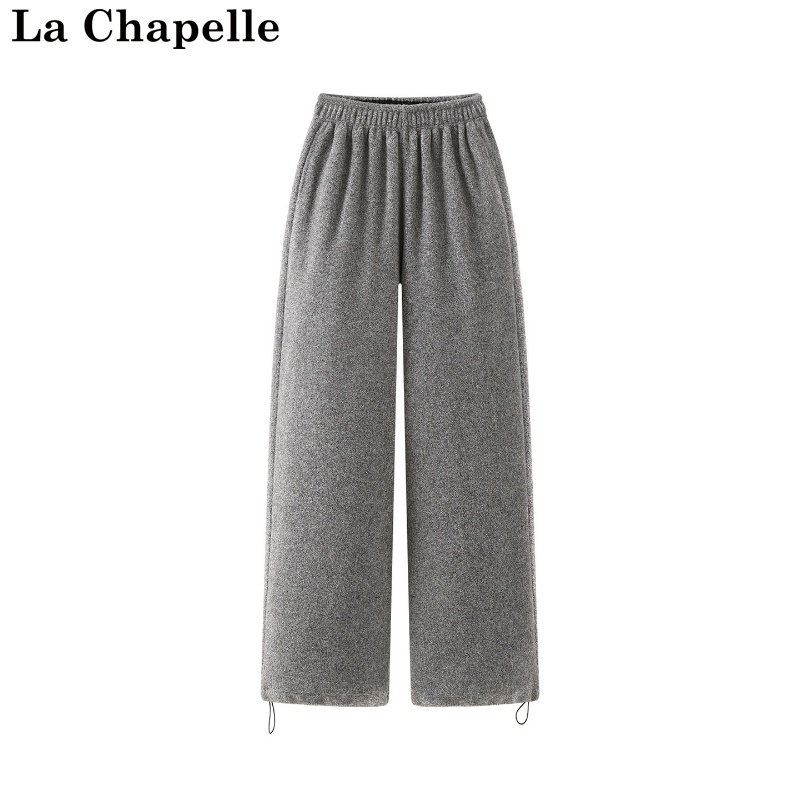 拉夏贝尔/La Chapelle冬季新款松紧腰休闲风毛呢厚款保暖直筒裤女