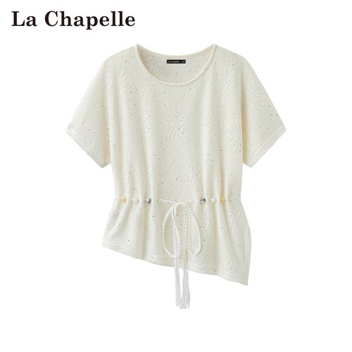 拉夏贝尔/La Chapelle春夏新款套头圆领简约透气收腰不规则短袖女