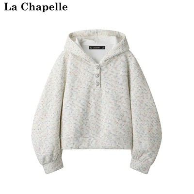 拉夏贝尔/La Chapelle秋冬新款短款毛衣连帽外套女宽松休闲上衣