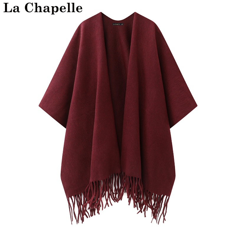 拉夏贝尔/La Chapelle冬季厚披肩旗袍外搭流苏斗篷结婚旅游上衣女