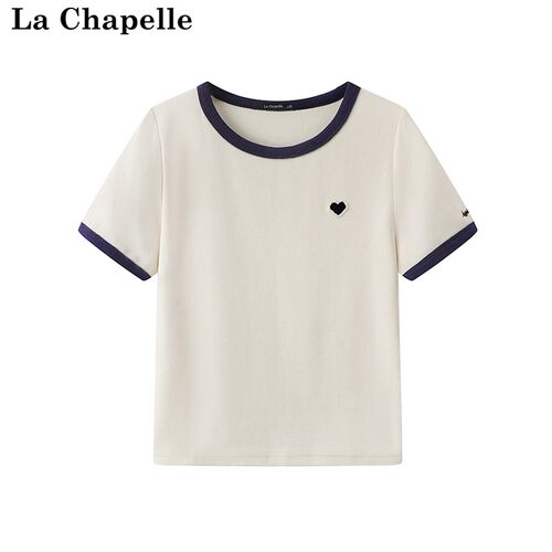 拉夏贝尔/La Chapelle撞色爱心短袖T恤女夏季新款圆领显瘦短袖衫