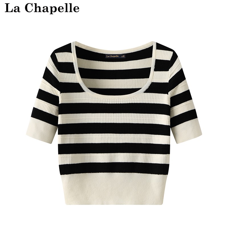 拉夏贝尔/La Chapelle夏新款针织衫小个子短袖条纹薄款修身上衣女属于什么档次？