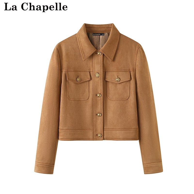 拉夏贝尔/La Chapelle秋季新款美拉德工装百搭甜酷女麂皮外套上衣