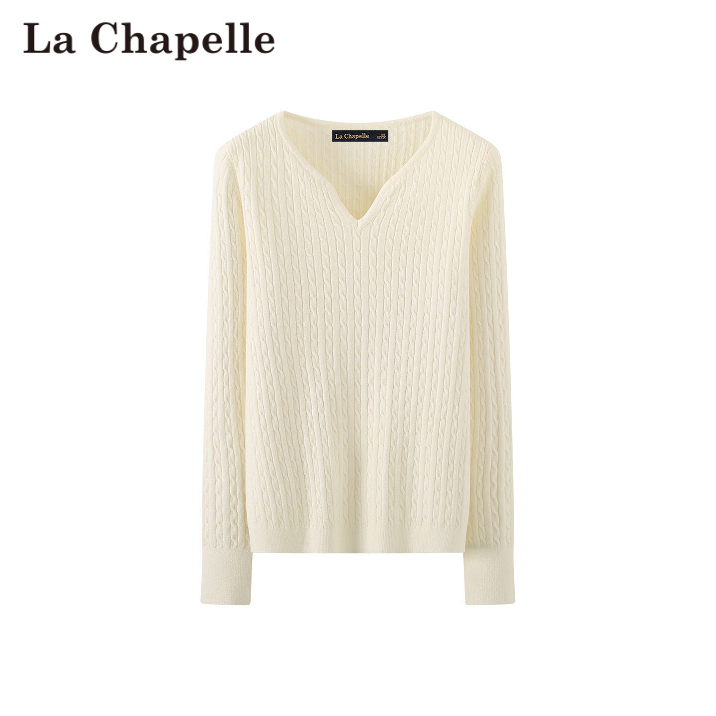 拉夏贝尔/La Chapelle慵懒风V领麻花针织衫长袖套头修身显瘦毛衣