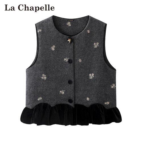 拉夏贝尔/La Chapelle春季新款法式复古风时尚印花叠穿无袖马甲女