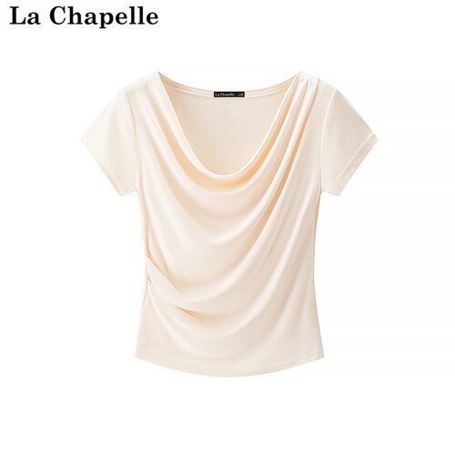 拉夏贝尔/La Chapelle夏季款纯欲风短袖T恤褶皱收腰百搭修上衣女