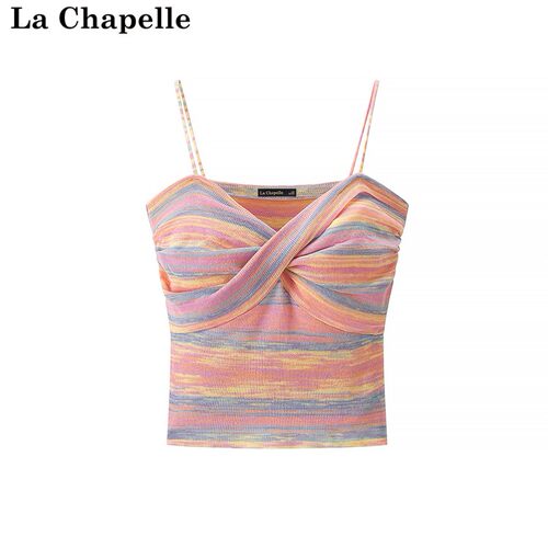 拉夏贝尔/La Chapelle夏季新款彩色条纹多巴胺吊带外穿旅游上衣女
