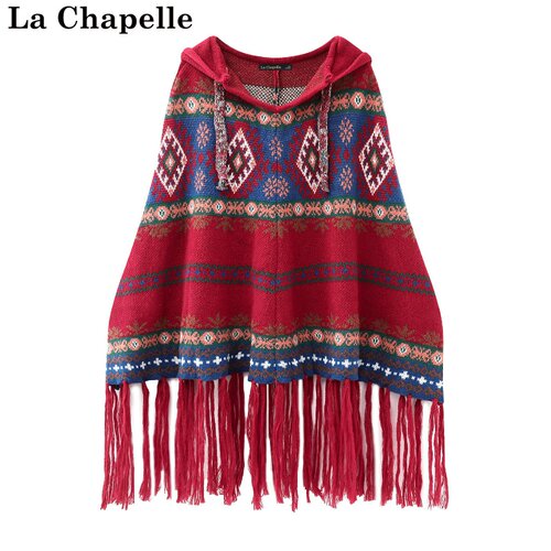 拉夏贝尔/La Chapelle百搭女旅行斗篷流苏连帽围巾森系披肩女披风