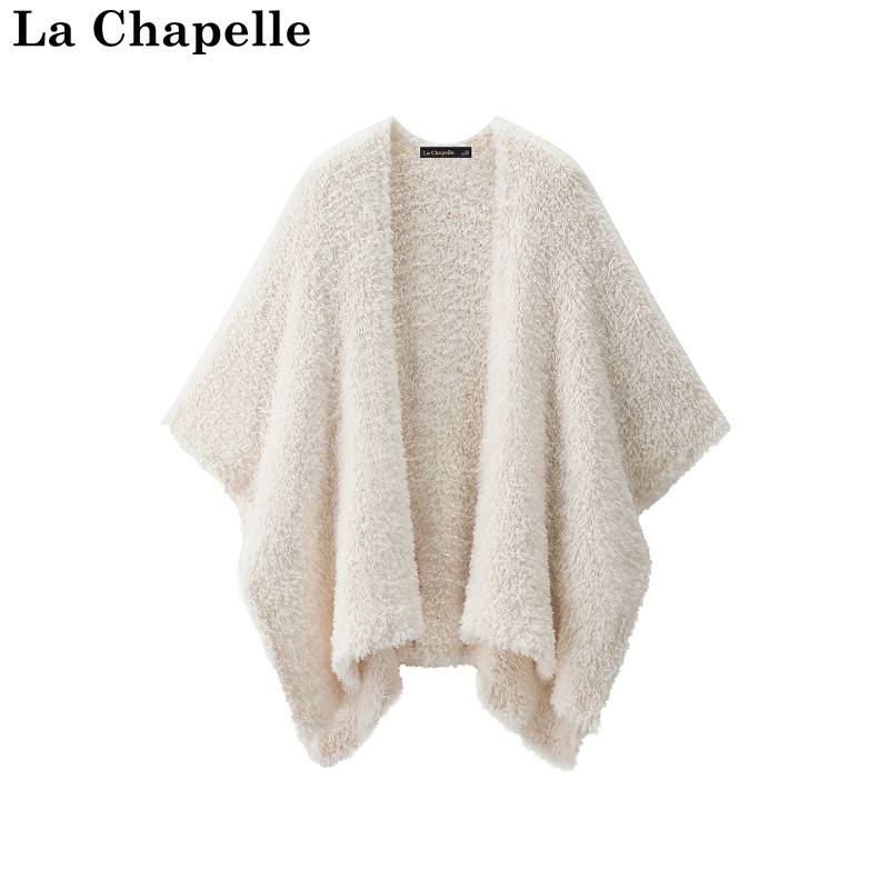 拉夏贝尔/La Chapelle秋冬新款纯色旅游风外搭针织开衫韩式披肩女