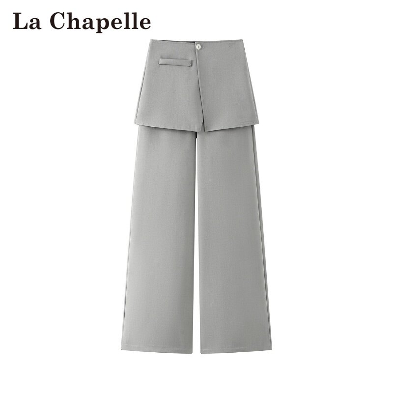 拉夏贝尔/La Chapelle春季新款高腰通勤风两件套屁帘阔腿休闲女裤图片