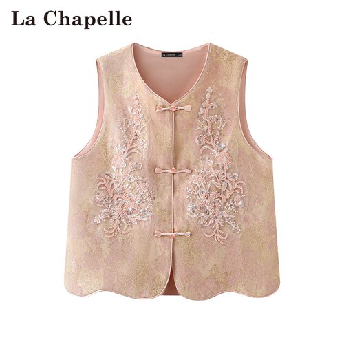 拉夏贝尔/La Chapelle春季新款中国风盘扣提花外穿洋气减龄马甲女