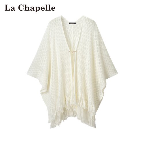 拉夏贝尔/La Chapelle春夏新款纯色流苏拼接外搭空调房针织披肩女