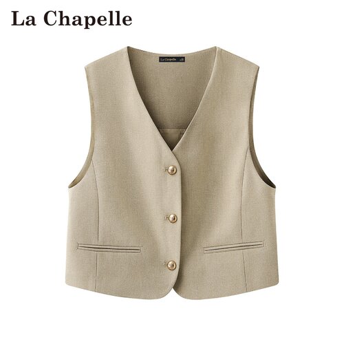 拉夏贝尔/La Chapelle春季新款V领纯色通勤风叠穿无袖西装马甲女