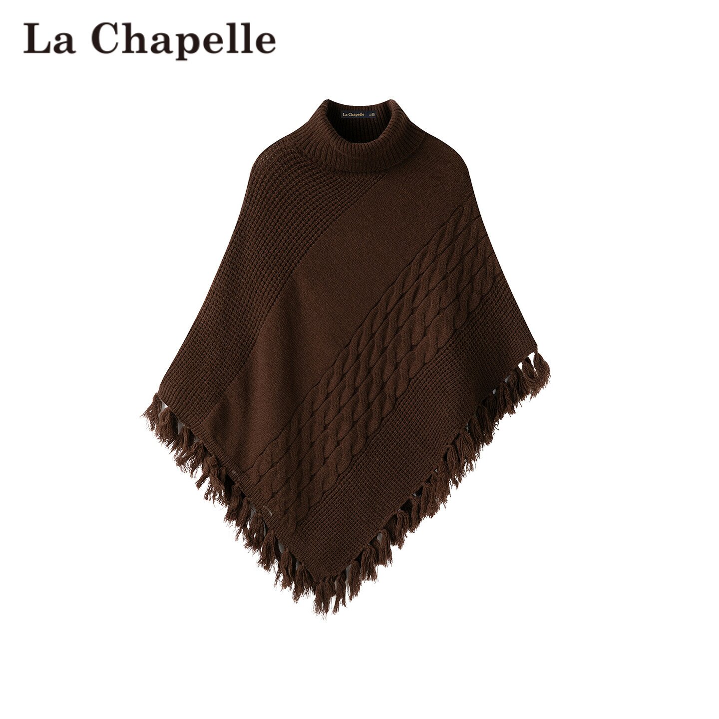 拉夏贝尔/La Chapelle秋冬套头氛围感流苏斗篷式披肩厚款保暖上衣